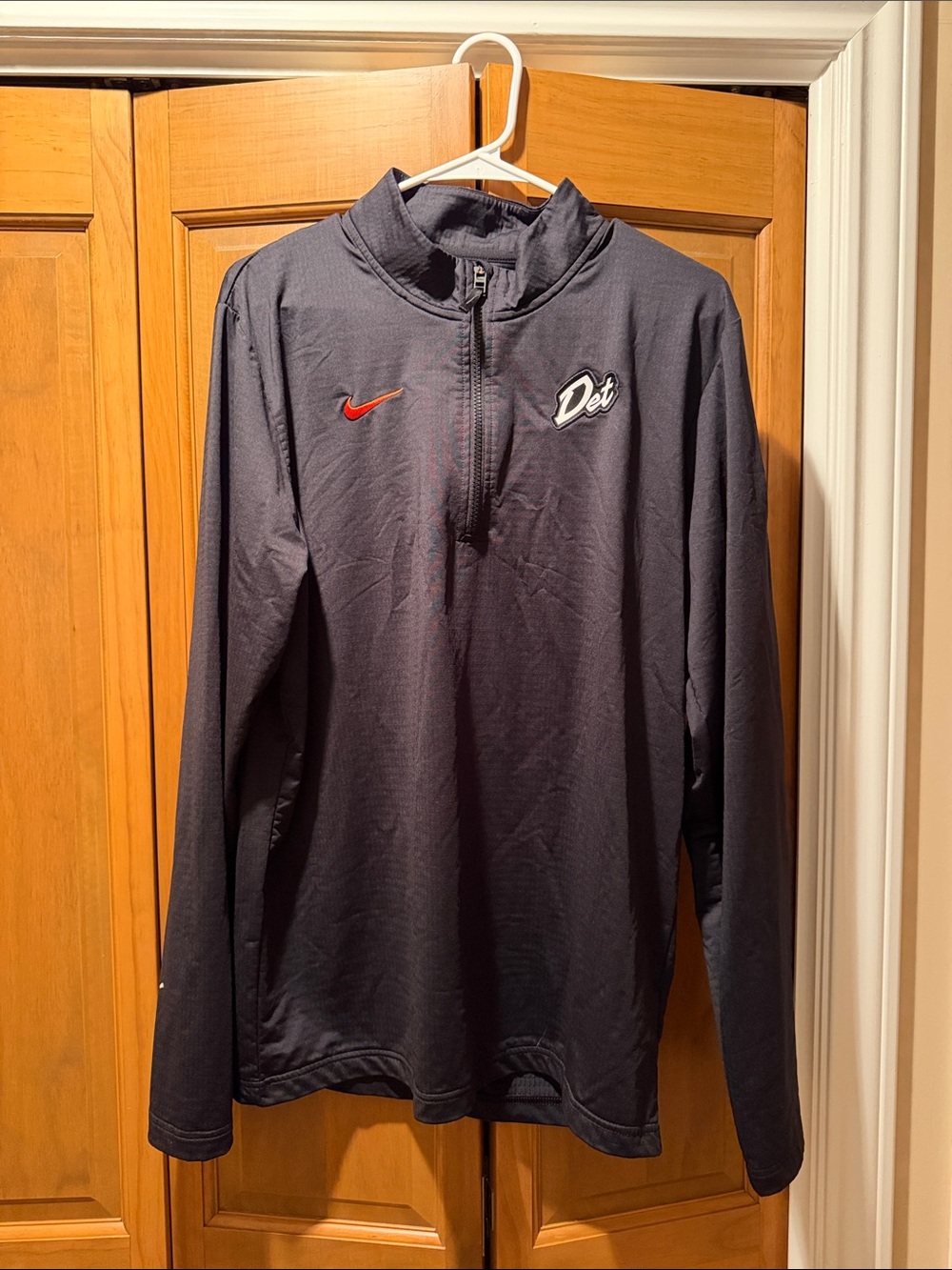 Nike Men’s Dark Gray 1/4 Zip Performance Jacket with Red Swoosh and Dei Patch